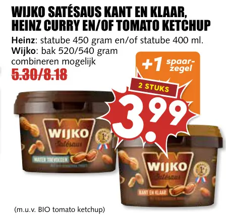 Aanbieding: Satésaus kant en klaar, curry en/of tomato ke