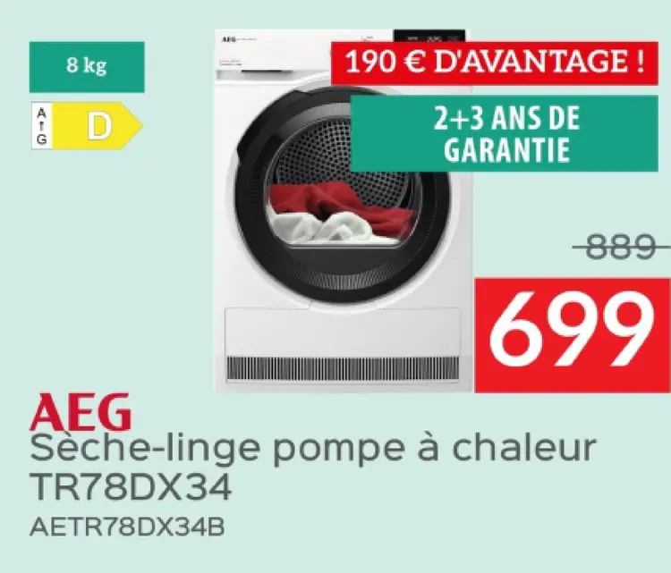 Offre: Sèche-linge pompe à chaleur TR78DX34