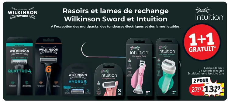 Offre: Rasoirs et lames de rechange Wilkinson Sword et Intuition