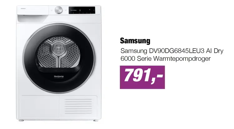 Aanbieding: Samsung DV90DG6845LEU3 AI Dry 6000 Serie Warmtepompdroger
