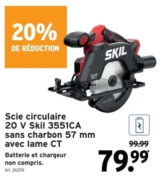 Offre: Scie circulaire 20 V Skil 3551CA