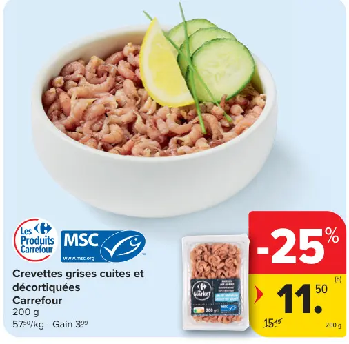 Offre: Crevettes grises cuites et décortiquées