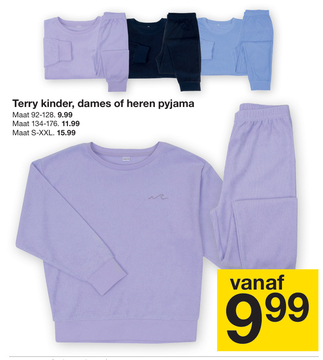 Aanbieding: Terry kinder, dames of heren pyjama