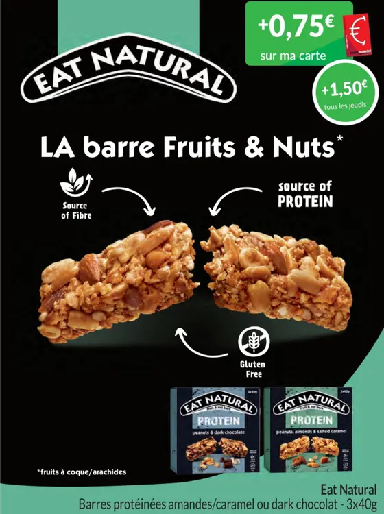 Offre: Barres protéinées amandes/caramel ou dark chocolat
