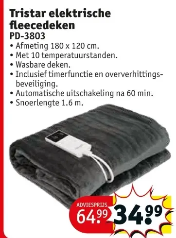Aanbieding: elektrische fleecedeken PD-3803