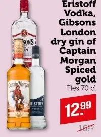 Aanbieding: Eristoff Vodka, Gibsons London dry gin of Captain Morgan Spiced gold