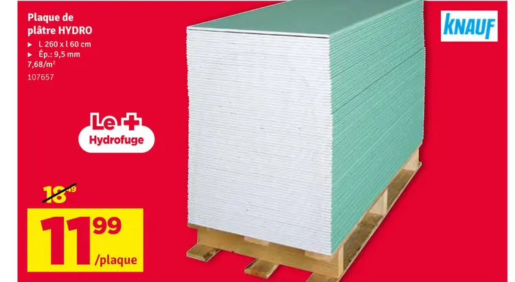 Offre: Plaque de plâtre HYDRO