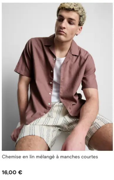Offre: Chemise en lin mélangé à manches courtes