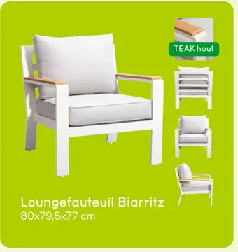 Aanbieding: Loungefauteuil Biarritz - aluminium/teakhout - met kussens