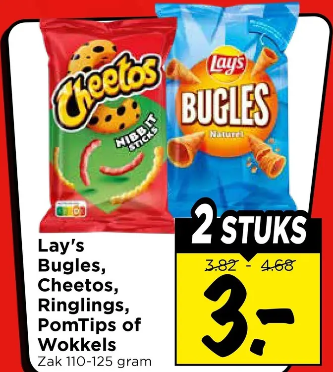 Aanbieding: Bugles, Cheetos, Ringlings, PomTips of Wokkels
