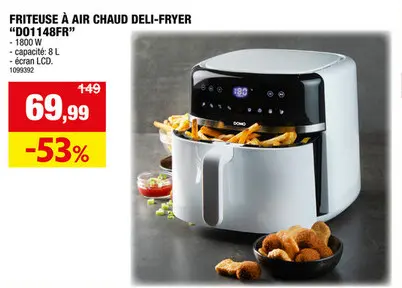 Offre: DOMO DO1148FR Deli-Fryer friteuse à air chaud écran LCD 8l