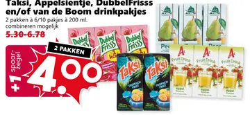 Aanbieding: Taksi, Appelsientje, DubbelFrisss en/of van de Boom drinkpakjes
