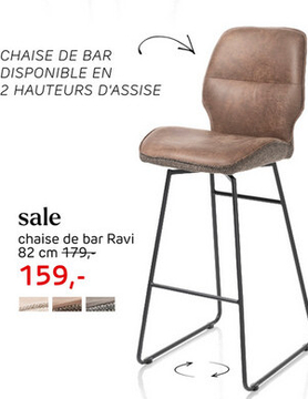 Offre: Ravi, Chaise De Bar - Cadre Noir (ROB) - Pivotant - Combi Secilia & Toba - Beige