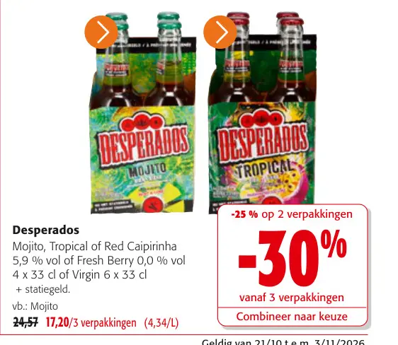 Promotie: Mojito, Tropical of Red Caipirinha 5,9 % vol of Fresh Berry 0,0 % vol