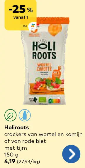 Promotie: Holiroots crackers van wortel en komijn of van rode biet