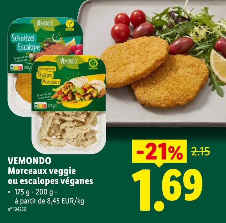 Offre: Morceaux veggie ou escalopes véganes