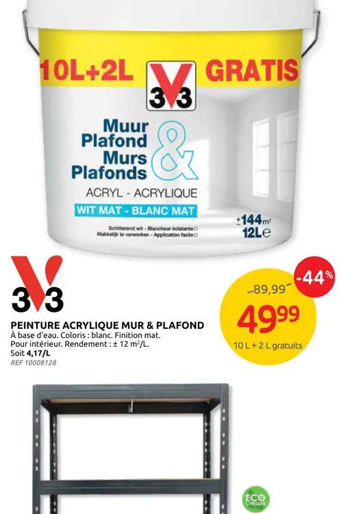 Promotie: Peinture acrylique mur & plafond