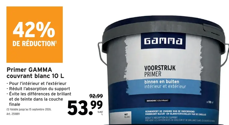 Offre: Primer GAMMA couvrant blanc 10 L