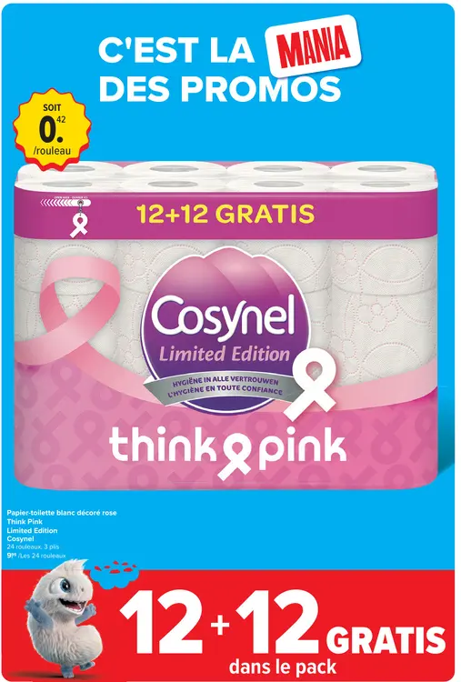 Offre: Papier-toilette blanc décoré rose Think Pink Limited Edition