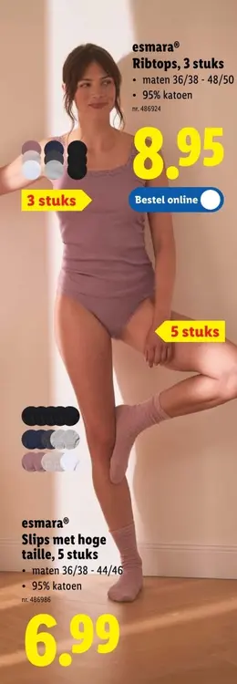 Promotie: Ribtops 3 stuks of slips met hoge taille 5 stuks