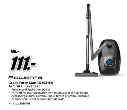 Offre: Green Force Max RO4931EA Aspirateur avec sac