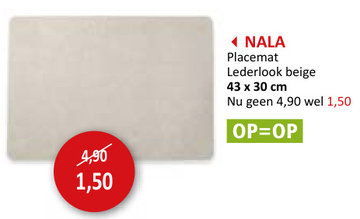 Aanbieding: Placemat Nala 43x30cm - lederlook - beige