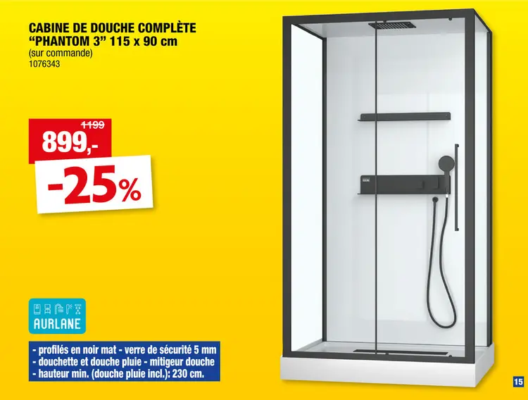 Offre: Aurlane cabine de douche Phantom 115x90 cm