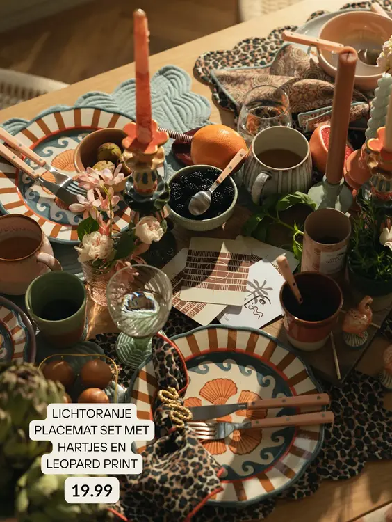 Aanbieding: Lichtoranje placemat set met hartjes en leopa