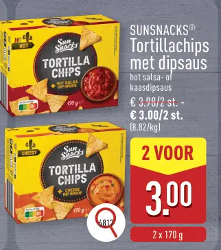 Promotie: Tortillachips met dipsaus