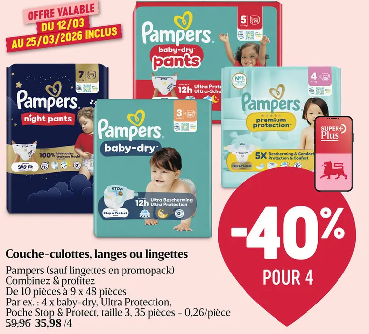 Offre: Couche-culottes, langes ou lingettes