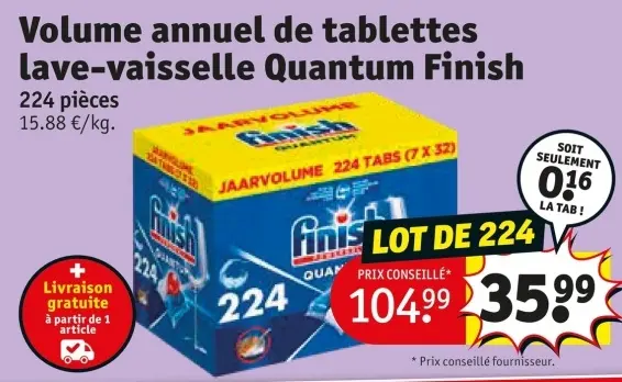 Offre: Volume annuel de tablettes lave-vaisselle Quantum Finish