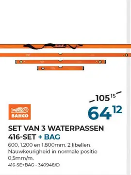 Aanbieding: Set van 3 waterpassen 416-set + bag