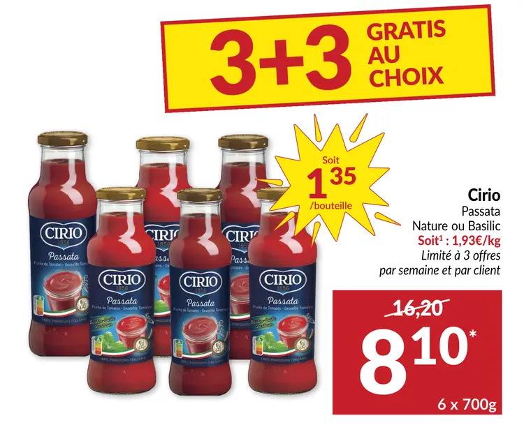 Offre: Cirio Passata Nature ou Basilic