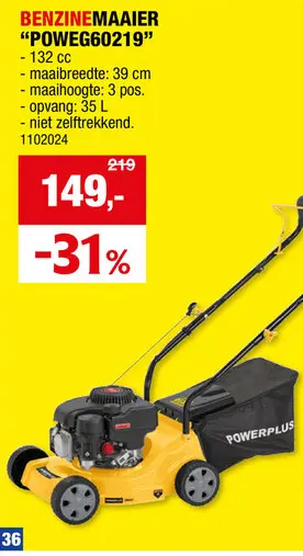 Promotie: Powerplus EG POWEG60219 benzine grasmaaier 132cc 39cm