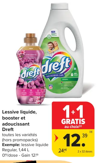 Offre: Lessive liquide, booster et adoucissant
