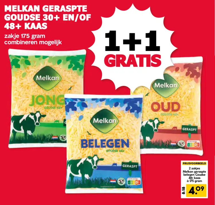 Aanbieding: Geraspte goudse 30+ en/of 48+ kaas