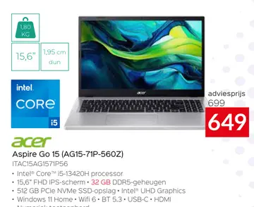 Aanbieding: Aspire Go 15 (AG15-71P-560Z)
