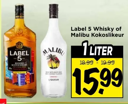 Aanbieding: Whisky or Malibu Kokoslikeur