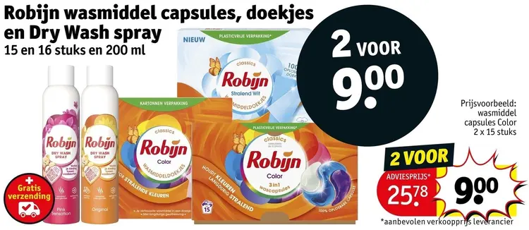 Aanbieding: Wasmiddel capsules, doekjes en Dry Wash spray