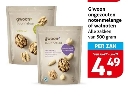 Aanbieding: ongezouten notenmelange of walnoten