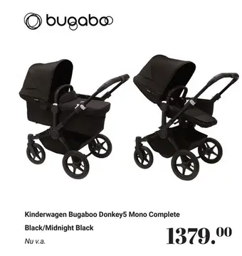Aanbieding: Kinderwagen Bugaboo Donkey5 Mono Complete - Black/Midnight Black + Gratis Duo Extensie