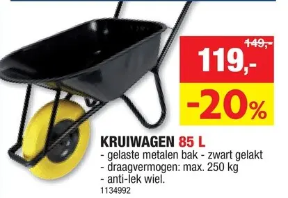 Promotie: Talen Tools kruiwagen met lekvrij wiel 85l zwart