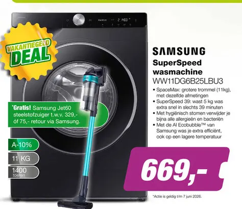 Aanbieding: Samsung WW11DG6B25LBU3 6000 Serie SuperSpeed Wasmachine