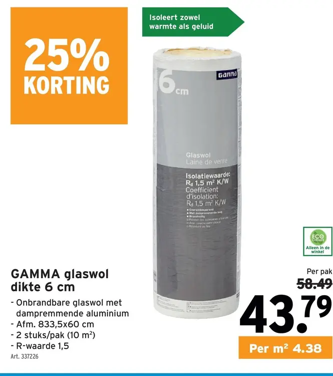 Promotie: GAMMA glaswol dikte 6 cm