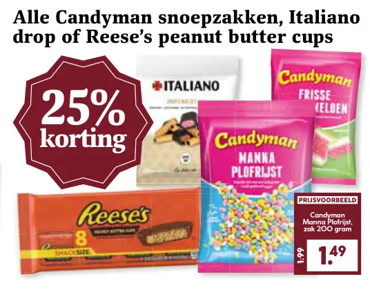 Aanbieding: Alle snoepzakken, Italiano drop of Reese's peanut butter cups