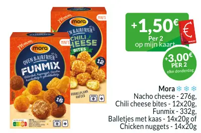 Aanbieding: Nacho cheese, Chili cheese bites, Funmix, Balletjes met kaas of chicken nuggets