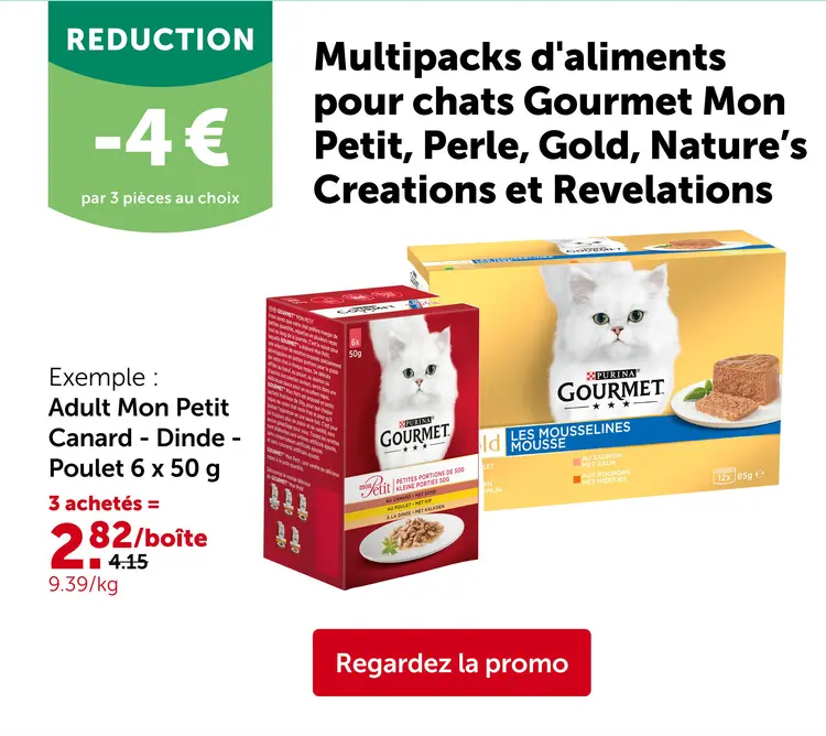 Offre: Multipacks d'aliments pour chats Gourmet Mon Petit, Perle, Gold, Nature's Creations et Revelations