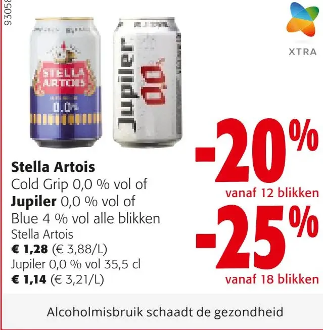 Aanbieding: Stella Artois Cold Grip 0,0% vol or Jupiler 0