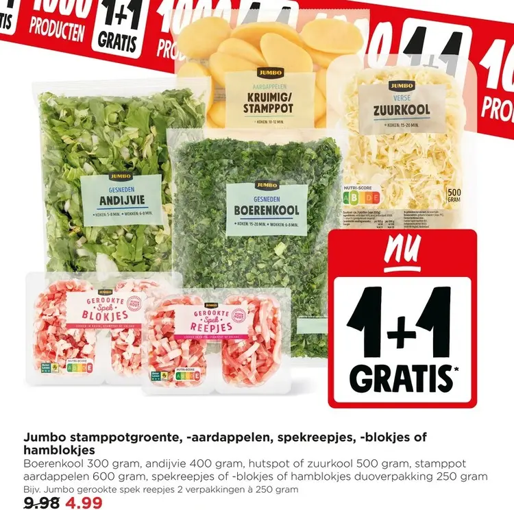 Aanbieding: Jumbo stamppotgroente, -aardappelen, spekreep