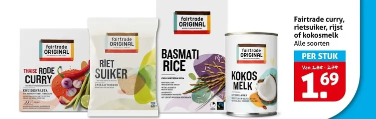 Aanbieding: Fairtrade curry, rietsuiker, rijst of kokosmelk